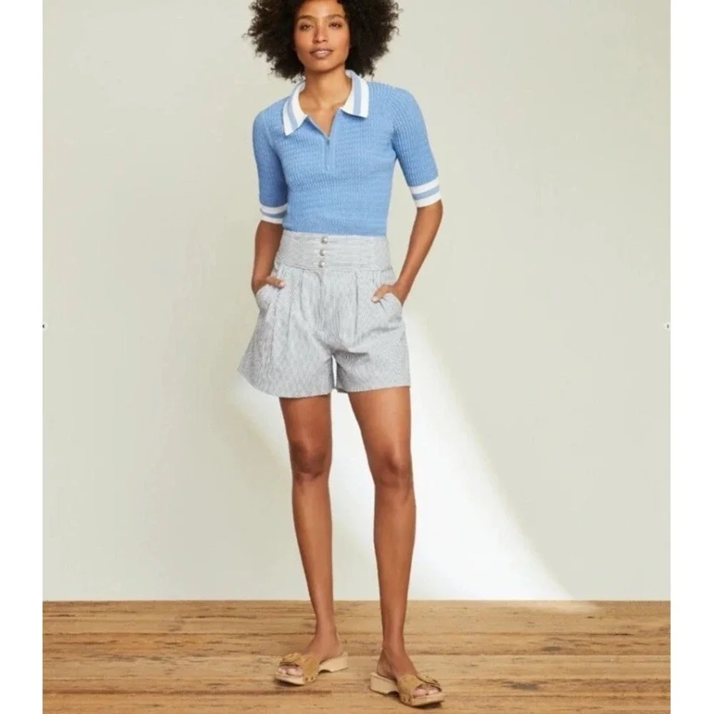 VERONICA BEARD Shorts Women sz 16 Blue White Stripe ALICIA High Seersucker NWT - Picture 2 of 5